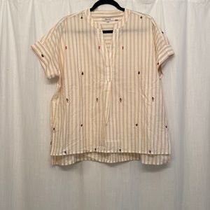 Madewell Embroidered cotton V neck. New without tags. Cream and white striped.
